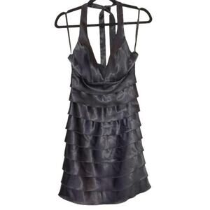 A Byer Black Halter Dress V Neck Ruffled Front Back Zipper Size 5